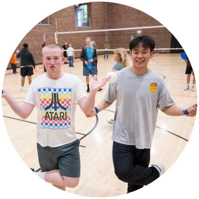 Ian Kim with a student.