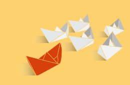 animated oragami boats with the boat at the front a red color, symbolizing leadership