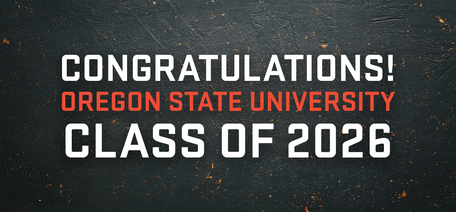 Congratulations message for Oregon State University Class of 2026 on a textured dark background.