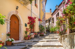 Mediterranean cobble street with stairs