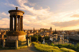 Monument with pillars overlooks city