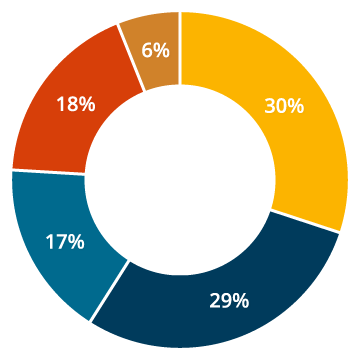 Pie chart of percentage of 5 different donor types.