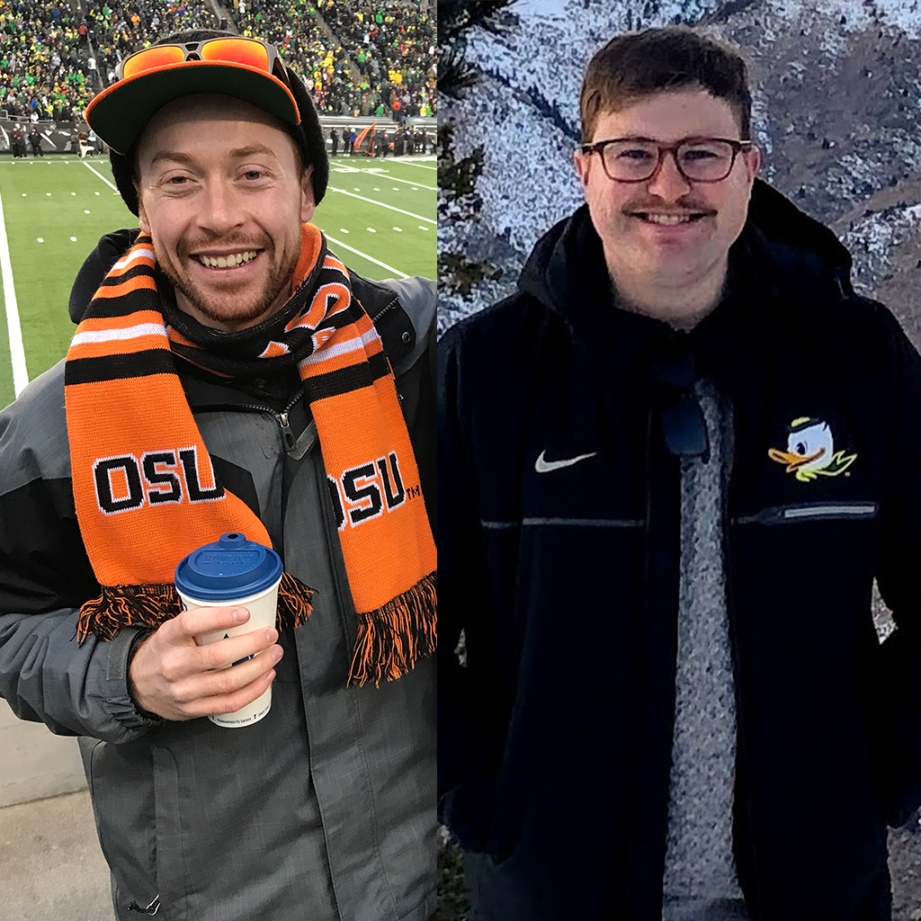 Cody and Henry with their Beaver and Duck fan gear