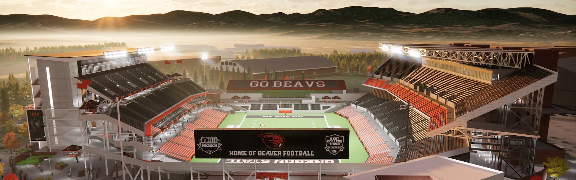 Rendering of what Oregon State's University's Reser Stadium will look like after a $160.5 million project to fully renovate the west side of the stadium.