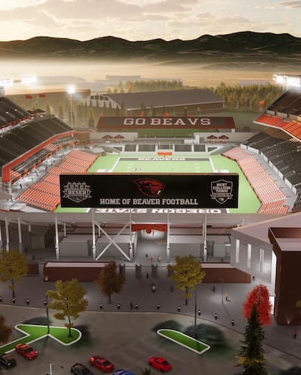 Rendering of what Oregon State's University's Reser Stadium will look like after a $160.5 million project to fully renovate the west side of the stadium.