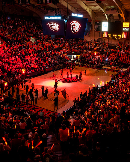 Photo of Gill Coliseum during a women's basketball game